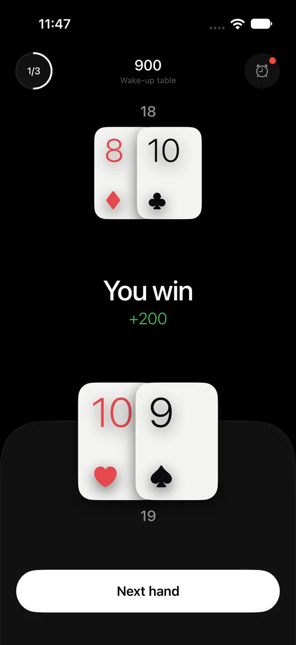Napz wake-up table: a winning blackjack hand.